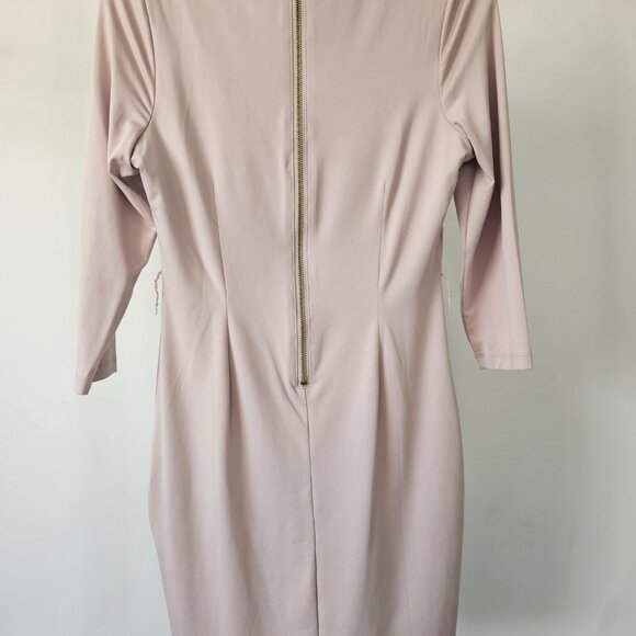 Timeless Quiet Lux Beige-Neutral Slim Dress w/Wide Mirror-Gold Belt - Picture 3 of 12